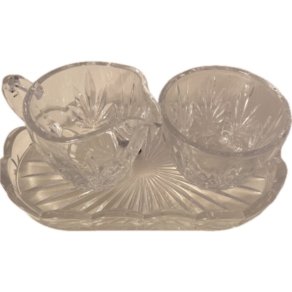 Bohemia crystal three (3) piece Czech Republic crystal cream sugar platter set - Picture 4 of 12